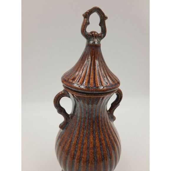 vtg JIM BEAM Collectible Decanter BOTTLE 1979 Urn Ribbed Brown & Blue - Picture 3 of 9